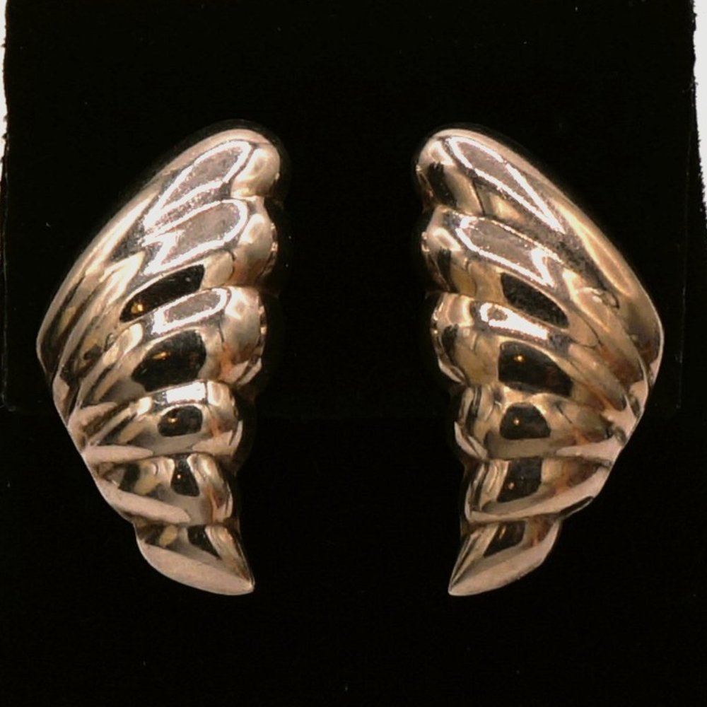 Vintage Sterling Silver Modernist Holloware Ribbed Tornado Shaped Stud Earrings